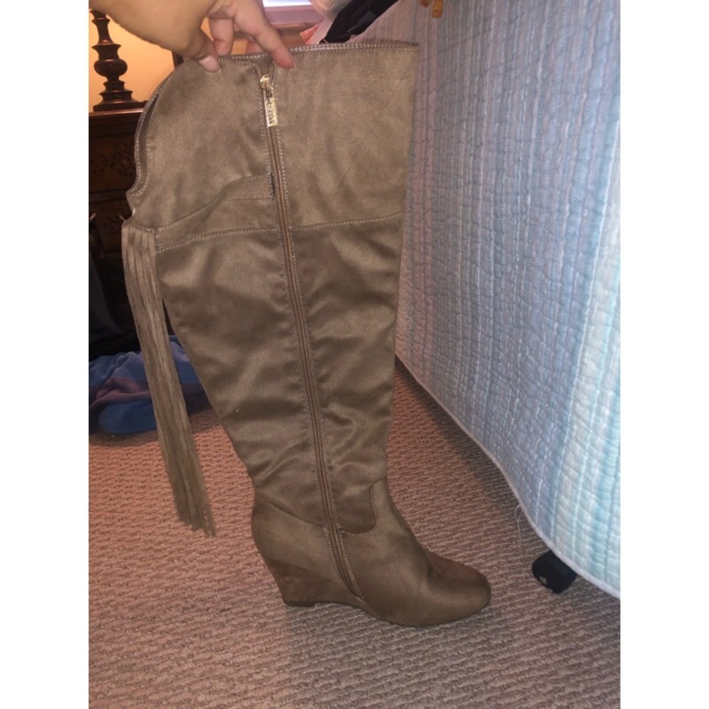 Tan thigh high boots